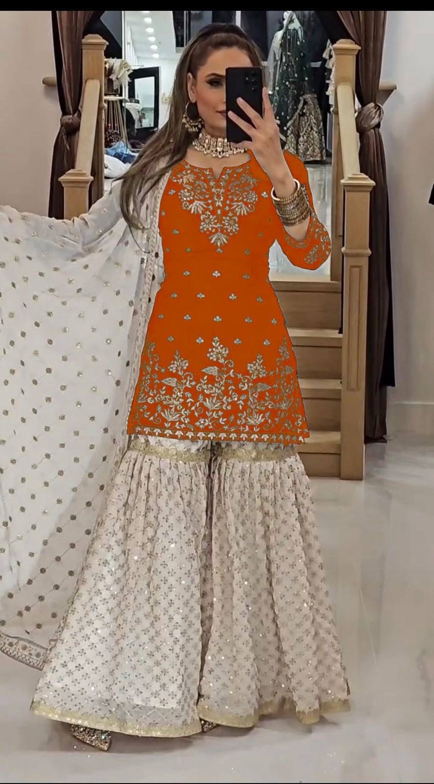 Georgette Embroidered Sharara Suit with Dupatta